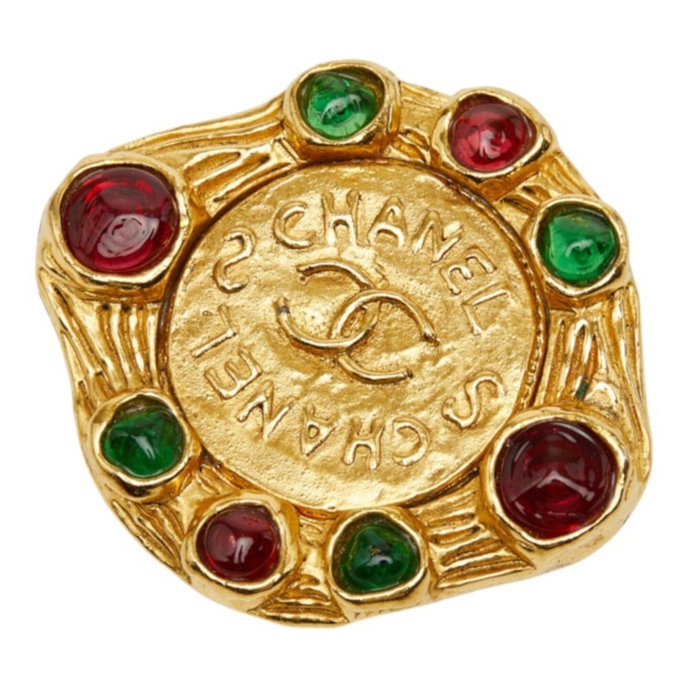 Chanel Coco Mark Gripoix Brooch, Gold Multicolor Plated Glass, Women's CHANEL